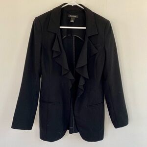 White House Black Market Black Open Front Ruffle Blazer